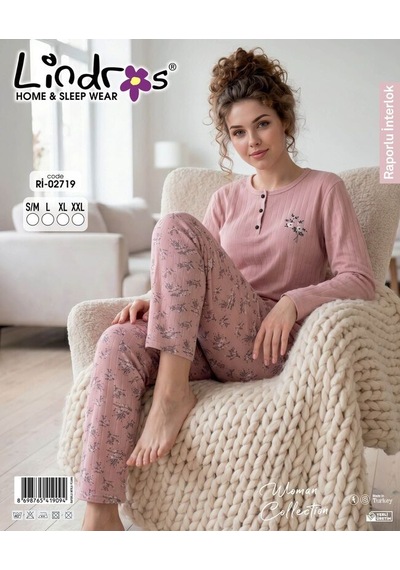 Mihra Lindras Penbe Çiçek Desemli Pijama Takımı Pembe