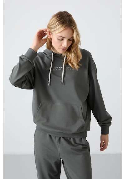Tommy Life Çağla Kapüşonlu Kanguru Cep Oversize Lastik Paça Kadın Eşofman Takımı - 95288 Çağla