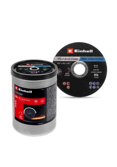 Einhell 100 Parça Metal ve Inox Kesme Diski Set, Ø 115 x 1 mm 49711527, Ø 22,23 mm göbek çapı, düz tip, metal kutu dahil