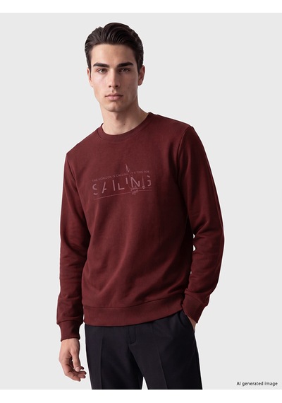 Lcwaıkıkı Classic Bordo Bisiklet Yaka Baskılı Erkek Sweatshirt