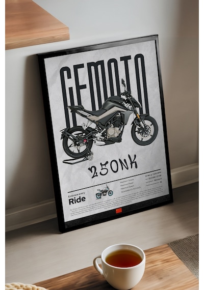 Cfmoto 250 Nk Siyah Ahşap Çerçeveli Poster, Dekoratif Motosiklet Duvar Tablosu