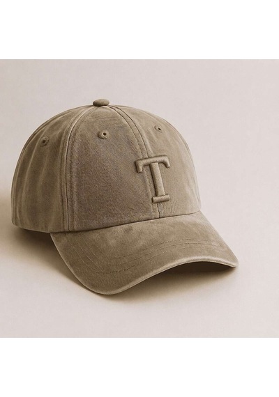 Tesbihane Unisex Vintage Beyzbol Şapkası - İsme Özel Harf Nakışlı - Eskitme Kumaş - Metal Tokalı Kahverengi