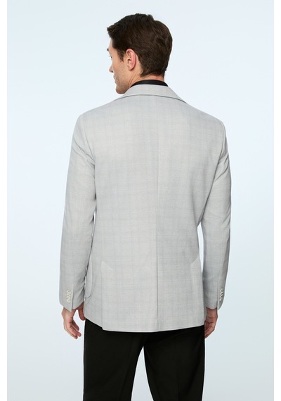 Morven Erkek Gri Polyester Trend Ekoseli Slim Fit Mono Yaka Ceket 26ms002019100 Gri