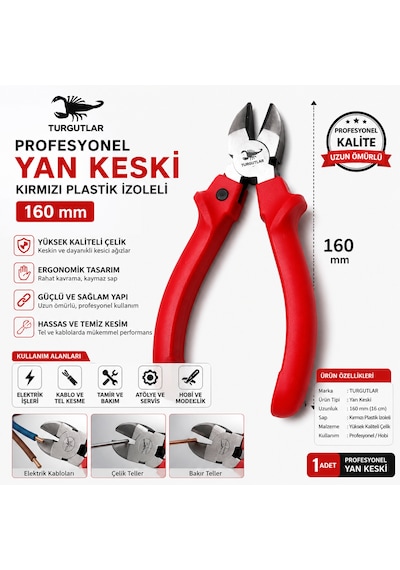 Profesyonel Yan Keski Kırmızı Plastik İzoleli 160 Mm