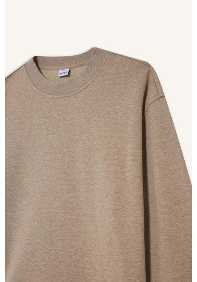 Defacto Relax Fıt Bisiklet Yaka Kalın Kumaş Sweatshirt E9409AX25AU Bej