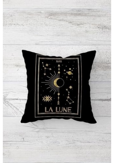 Göz Ve Ay Desenli La Luna Gizli Fermuarlı Kırlent Kılıfı Koltuk Yastık Kılıfı Takım 4adet Pembe-siyah- 45 X 45 Diğer