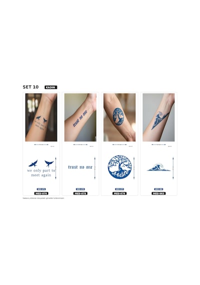 Minimal 5 Cm Yarı Kalıcı Geçici Dövme 4 Adet Birden Aylık Mini Set 10