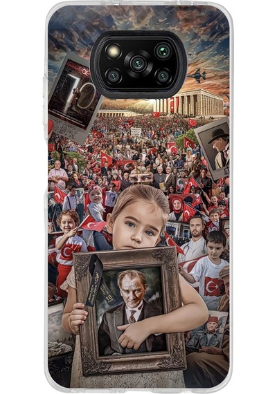 Poco X3 - X3 Pro Uyumlu Anıtkabir Atatürk Portre Baskılı Silikon Kılıf Renkli