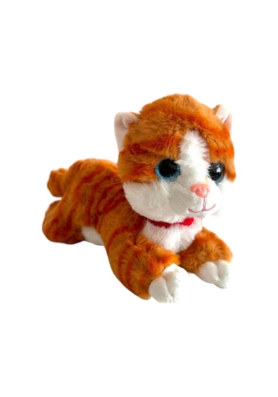 Sesli Yatan Miyavlayan 25 Cm Peluş Kedi Oyuncak - Turuncu Turuncu