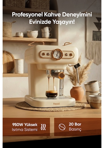 Fressi EM-01 Ristretto Süt Köpürtücülü 20 Bar Basınçlı Espresso Latte Cappuccino Americano Makinesi 1.2 L