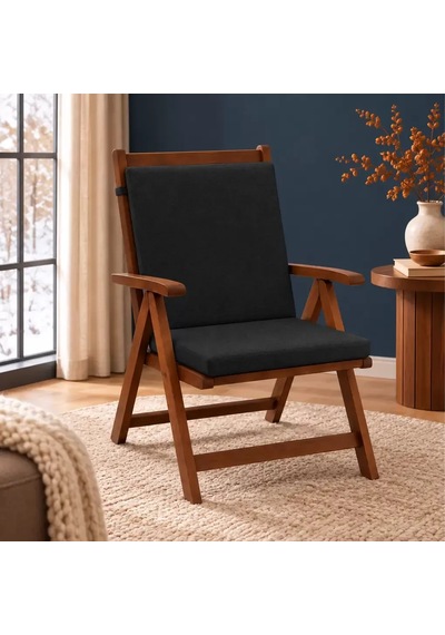 Tek Parça Sırtlıklı Sandalye Minderi 80 40 4 Cm Siyah 80 40 4 Cm