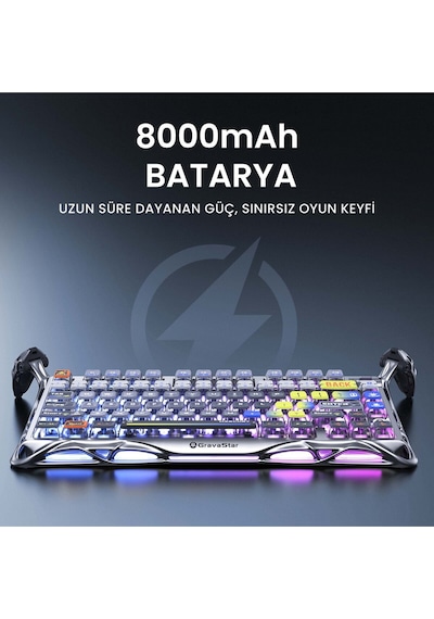 Gravastar Mercury K1 Pro Rgb Kablosuz Mekanik Gaming Klavye, Alüminyum Çerçeveli, İngilizce Q, Uzay