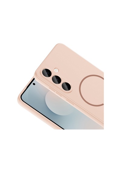 Vendas Samsung Galaxy Uyumlu S26 Fe Kılıf M-safe Şarj Özellikli Zore Meta Kapak + 9h Cam Ekran Koruyucu Rose Pembe