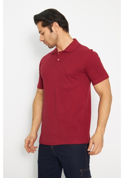 T-shirt Polo Yaka Kısakol %100 Pamuk Cepli Bordo