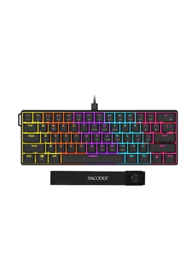 Ajazz Nk61 Red Switch Kablolu Hot-swap Klavye Rainbow Aydınlatma Taşıma Bandı Siyah