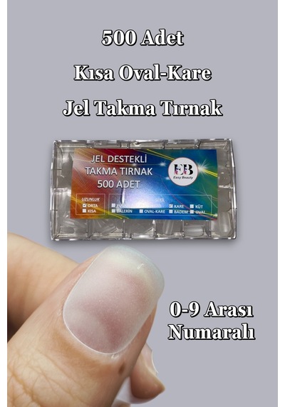 500 Adet Yeni Nesil Jel Destekli Kısa Oval Kare Takma Tırnak Seti Kısa Oval-kare