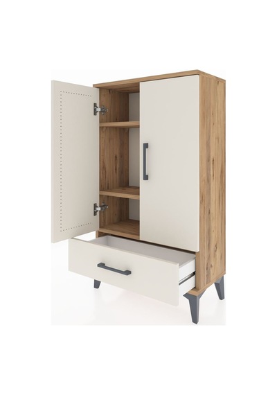 Arges Komodin 3 Raflı Tek Çekmeceli 2 Kapaklı 60x30x106 Çam-a... Çam