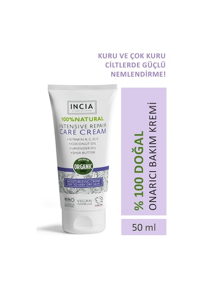 INCIA %100 Doğal Onarıcı Bakım Kremi Yoğun Nemlendirici Cilt Bakım Lavanta Avokado Shea Vegan 50 ML
