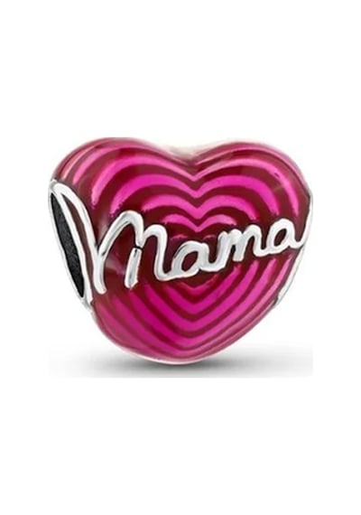 Fubena Pembe Mama Kalp Charm Gümüş