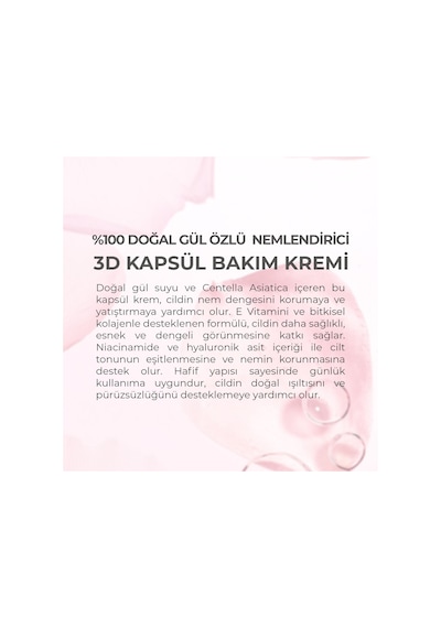 Dermokil % 100 Doğal Gül Suyu Canlandırıcı Yenileyici 3d Kapsül Krem 50 Ml