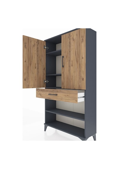 Arges Dolap 4 Raflı Tek Çekmeceli 2 Kapaklı 88x30x163 Antrasit-çam Antrasit