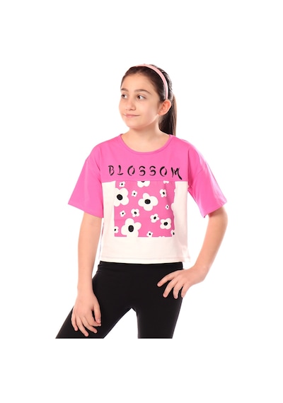 Toontoy Kids Toontoy Kız Çocuk Baskılı Bisiklet Yaka Kısa Kollu Tişört Fuşya