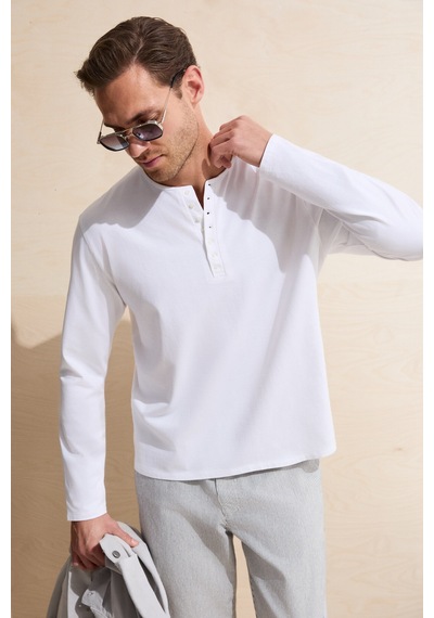 Grımelange Bohınj Erkek Yumuşak Ve Organik Pamuklu Hakim Yaka Düğmeli Uzun Kollu Beyaz T-shirt Beyaz Grımelange Bohınj Erkek Yumuşak Ve Organik Pamuklu Hakim Yaka Düğmeli Uzun Kollu Beyaz T-shirt Beyaz