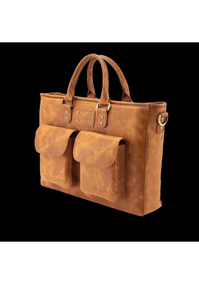 Twingold İsme Özel Askılı Cepli Evrak - Laptop Çantası - %100 Rainbow Deri - Ac09002 - Camel Camel