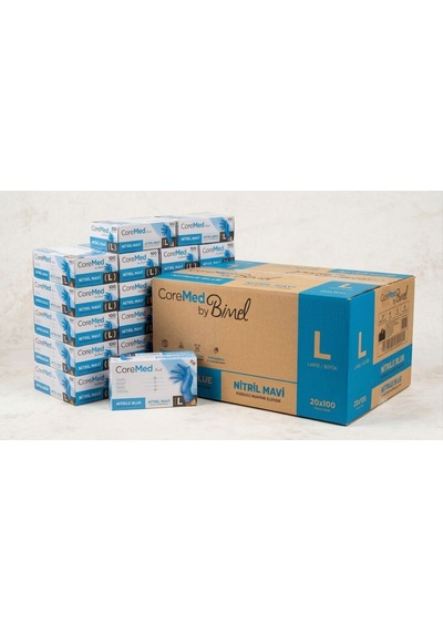 Nitril Muayene Eldiveni Mavi Koli -20 Adet X 100 Lü Paket L Beden