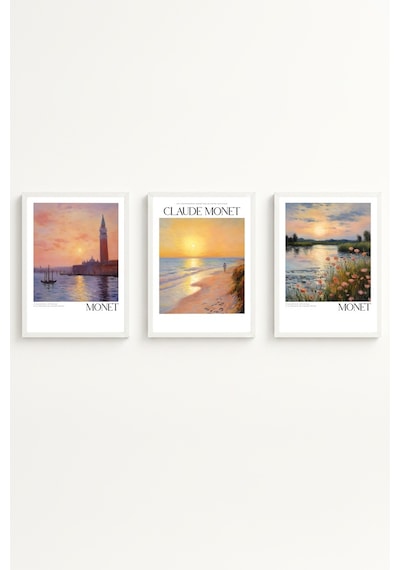 Beyaz Ahşap Çerçeveli Claude Monet Tablo Seti Huhu556