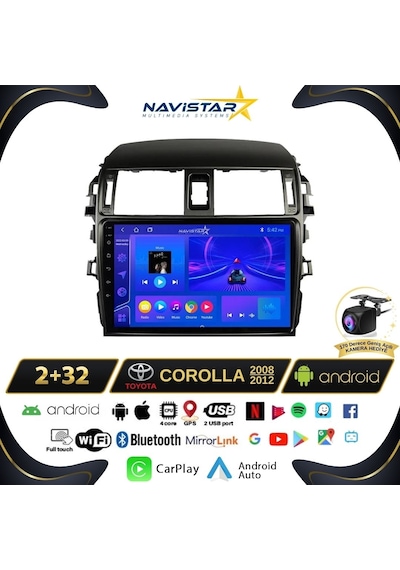 Toyota Corolla 2008-2012 Model 2+32gb Android 13 Kablosuz Carpla