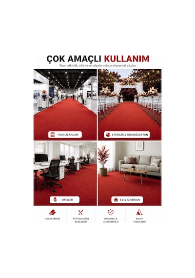 Beylini Kırmızı Halıfleks Zemin Yer Kaplama 3 Mm Kalınlığında Rip Halı Duvardan Duvara Halıflex Organizasyon Davet