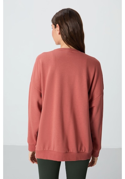 Tommy Life Kiremit Kompakt Pamuklu Kalın Pürüzsüz Dokulu O Yaka Oversize Fit Kadın Sweatshirt - 97288 Kiremit