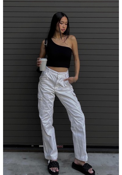 Seeh Siyah Tek Omuzlu Kadın Crop Sh146
