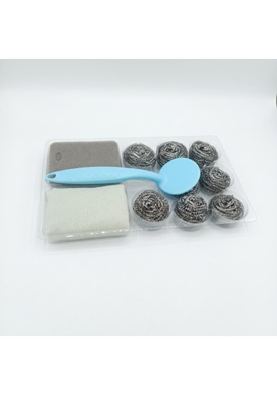 Bulaşık Teli Seti 8 Çelik Tel, Fırça, Sünger Ve Mikrofiber Bez
