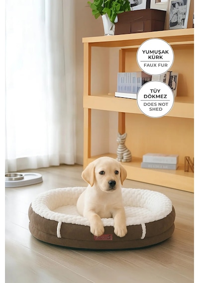 Kürk Peluş Ortopedik Kedi Köpek Evcil Hayvan Yatağı Patichill Yıkanabilir Simba Gri