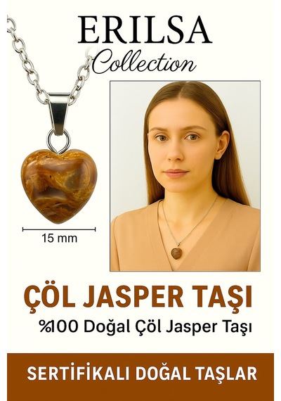 Erilsa Sertifikalı Mini Kalp Model Çöl Jasper Taşı Kolye Dayanıklılık, Çok Renkli