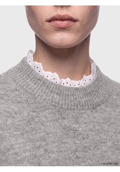 Lcw Comfort Gri Dik Yaka Dantel Detaylı Kadın Triko Kazak