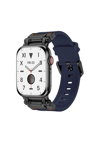 Mobilteam Watch 7 45mm Clo- Krd-101 Titanyum Metal Başlıklı Silikon Kordon-siyah-mavi