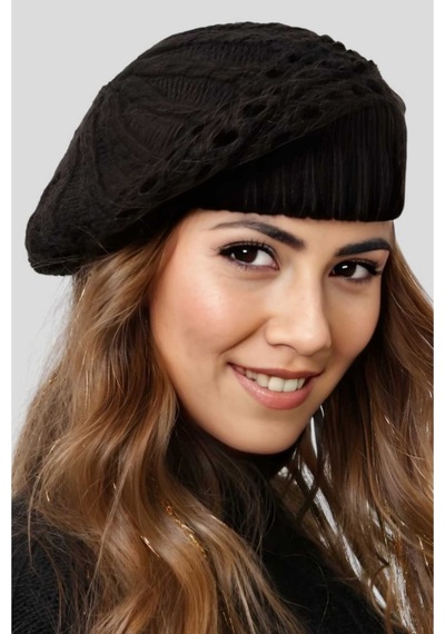 Tezzgelsin Kadın Tek Kat Örgü Ressam Bere Siyah
