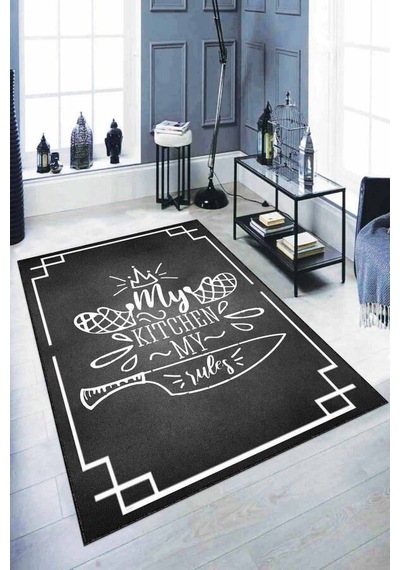 Siyah Kaymaz Taban My Kitchen My Rules Mutfak Halısı Ar1125n11