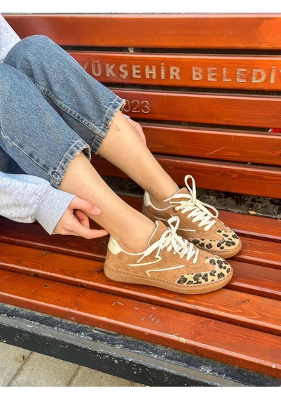 Erva'nın Butiği Taba Süet Wins Leoparlı Bağcıklı Kadın Sneakers-5688