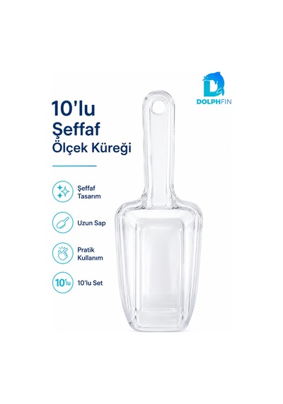 Şeffaf Ölçek Küreği 10 Lu Set Uzun Saplı Erzak Ve Kuru Gıda Aktarma Küreği