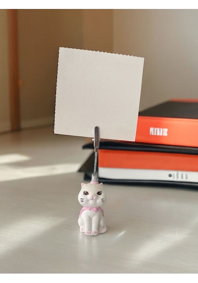Pelerinli Kedi Not - Fotoğraf Tutuculu Obje Pembe Beyaz