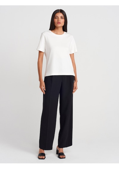 Dilvin 31763 Bisiklet Yaka T-shirt-ekru Ekru