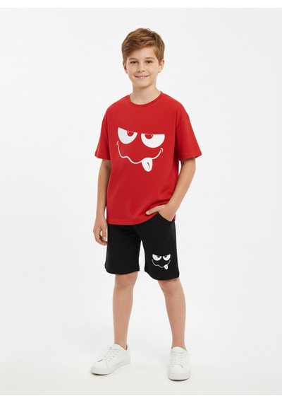 Fyk Kids Yuvarlak Yakalı Yazlık Sevimli Emoji Baskı Detaylı Kaprili Erkek Çocuk Alt Üst Takım Kırmızı Fyk Kids Yuvarlak Yakalı Yazlık Sevimli Emoji Baskı Detaylı Kaprili Erkek Çocuk Alt Üst Takım Kırmızı