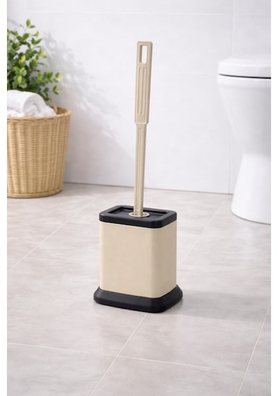 Tuvalet Fırçası Standlı, Modern Banyo Wc Temizleme Fırçası Kare Bej S-220 Bej