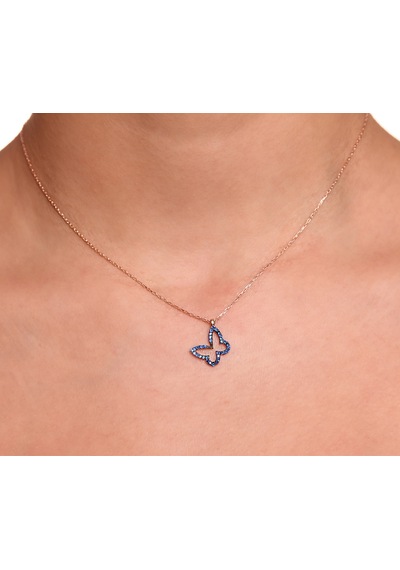 Kuyumcudukkani Mavi Zirkon Taşlı Kelebek Kolye-20129-r-dblu Rose Gold