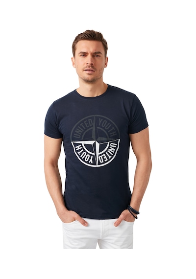 Buratti Baskılı Bisiklet Yaka Pamuklu Slim Fit Erkek T Shirt 541Pusula Lacivert