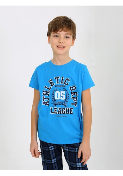Vitmo Erkek Çocuk Kısa Kollu %100 Pamuklu Pijama Takımı League Turkuaz